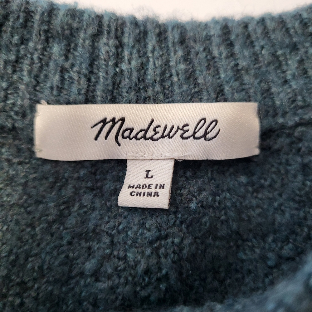 Madewell Embroidered‎ Cross Stitch Floral Pullover Sweater Dark Green Spruce L - Picture 6 of 8